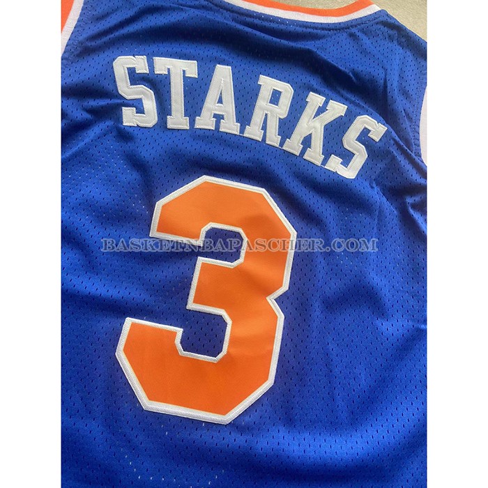 Maillot New York Knicks John Starks NO 3 Mitchell & Ness Hardwood Classics Bleu
